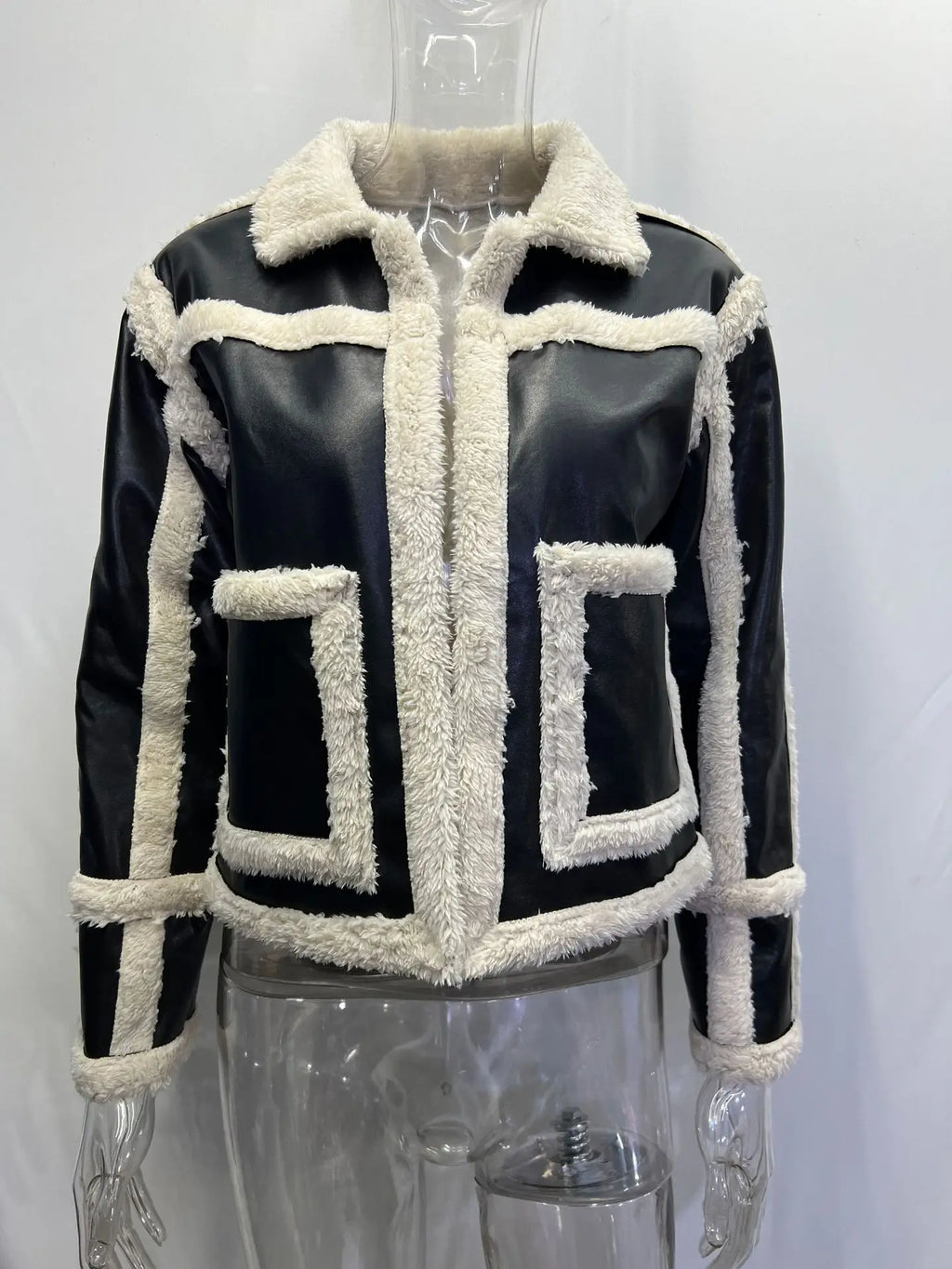 Sandy | Vrouwen Stijlvolle Fleece gevoerde Cropped Leren Jas - Warme Winterjas