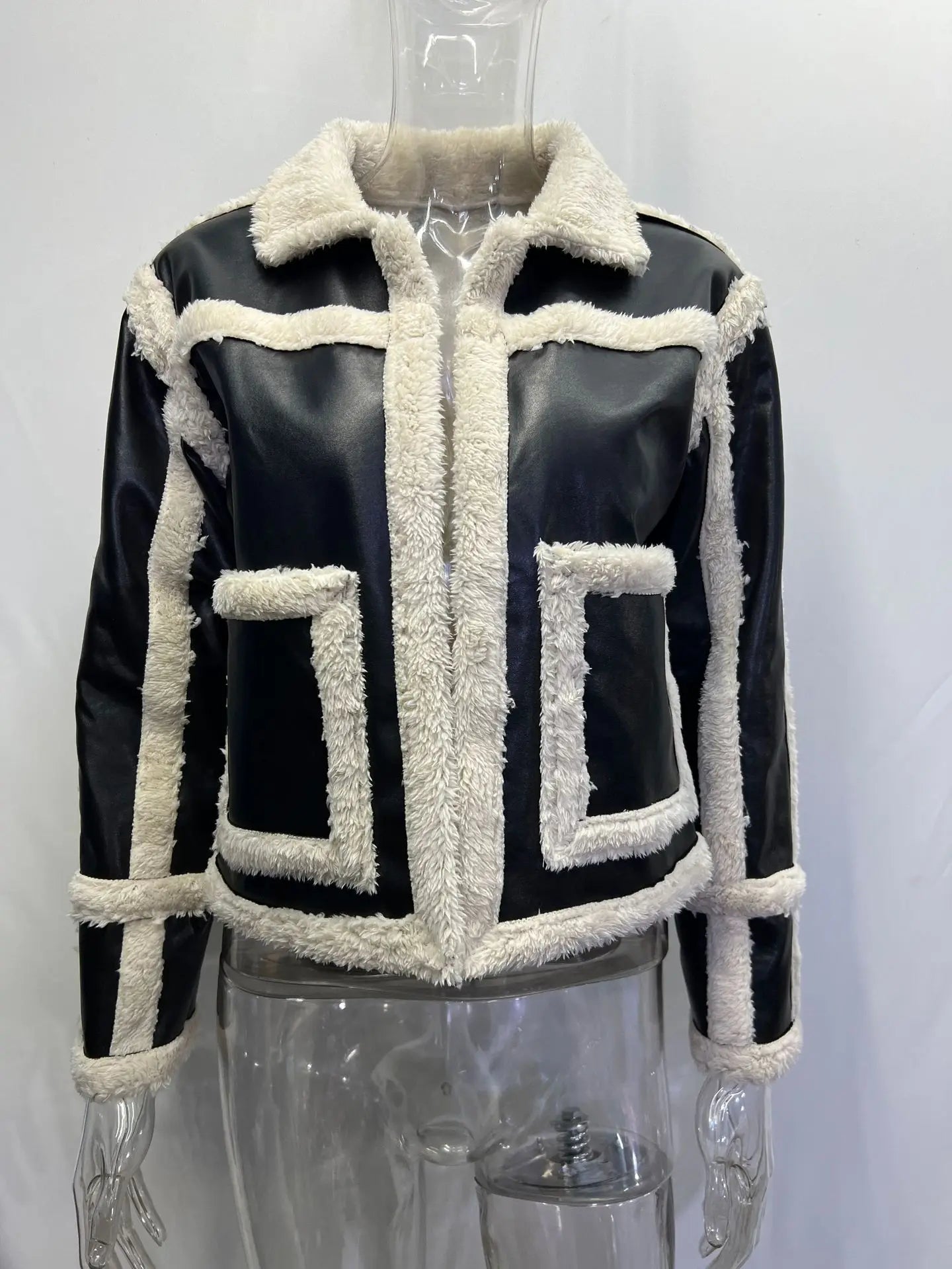 Sandy | Vrouwen Stijlvolle Fleece gevoerde Cropped Leren Jas - Warme Winterjas
