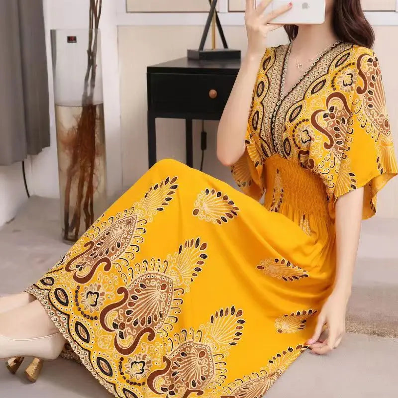 Rielle | Bohemian maxi-jurk voor dames – Lange, soepel vallende casual zomerjurk met print