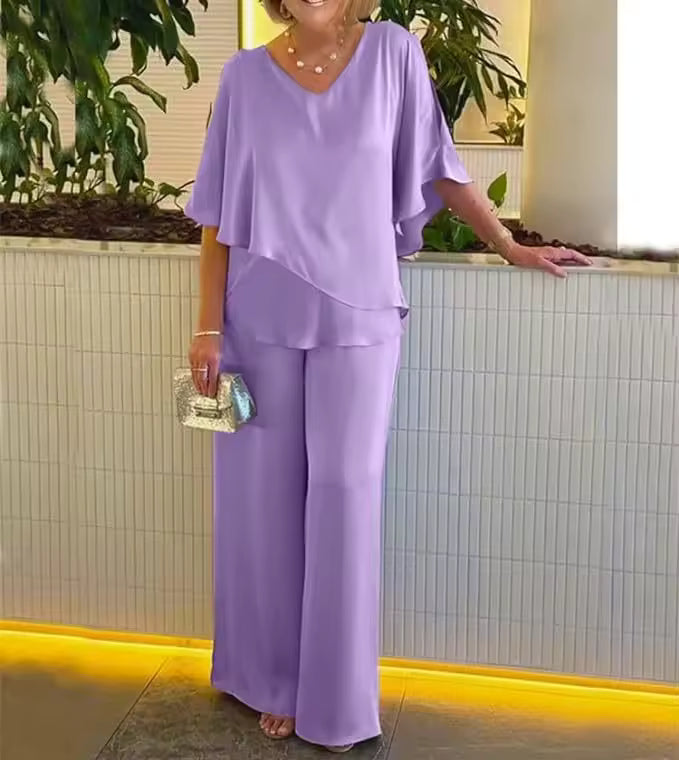 Elvirelyn | Elegante 2-delige set voor dames – broek met wijde pijpen en top