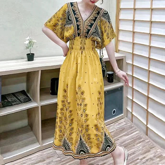 Rielle | Bohemian maxi-jurk voor dames – Lange, soepel vallende casual zomerjurk met print