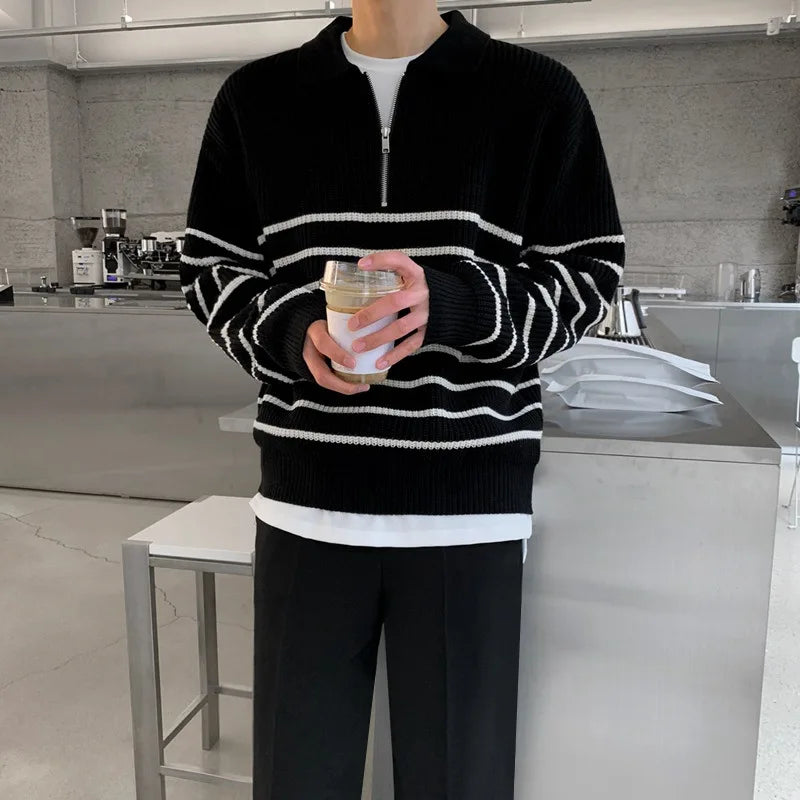 Asren | Pull rayé chaud pour homme – Pull moderne en maille, haut d'hiver décontracté et élégant