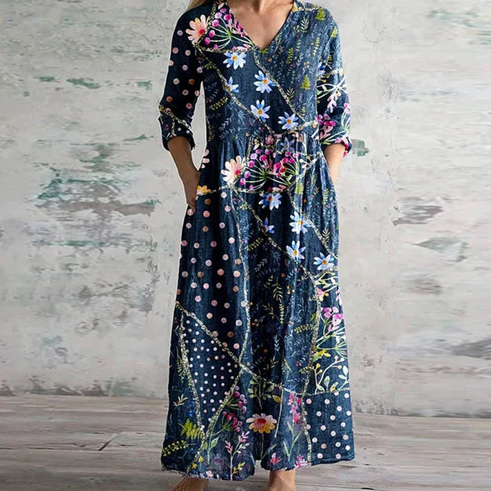 Elvana | Elegante bloemenjurk voor dames – Casual vintage jurk met lange mouwen