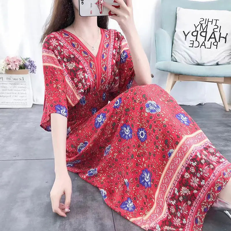 Rielle | Bohemian maxi-jurk voor dames – Lange, soepel vallende casual zomerjurk met print
