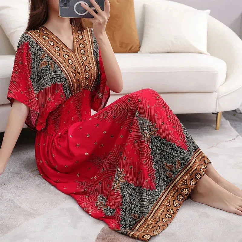 Rielle | Bohemian maxi-jurk voor dames – Lange, soepel vallende casual zomerjurk met print