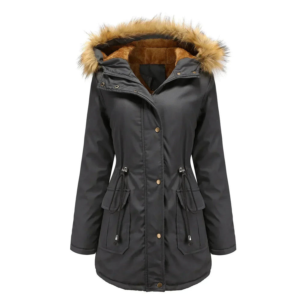 Lieke | Lange winterparka met kraag van imitatiebont, water- en winddicht, geïsoleerde donsjas