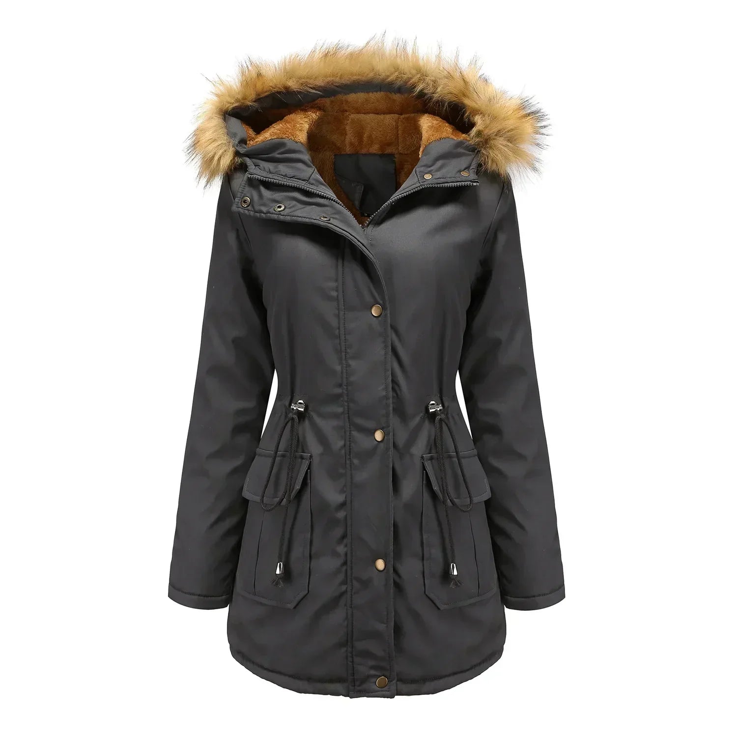 Lieke | Lange winterparka met kraag van imitatiebont, water- en winddicht, geïsoleerde donsjas