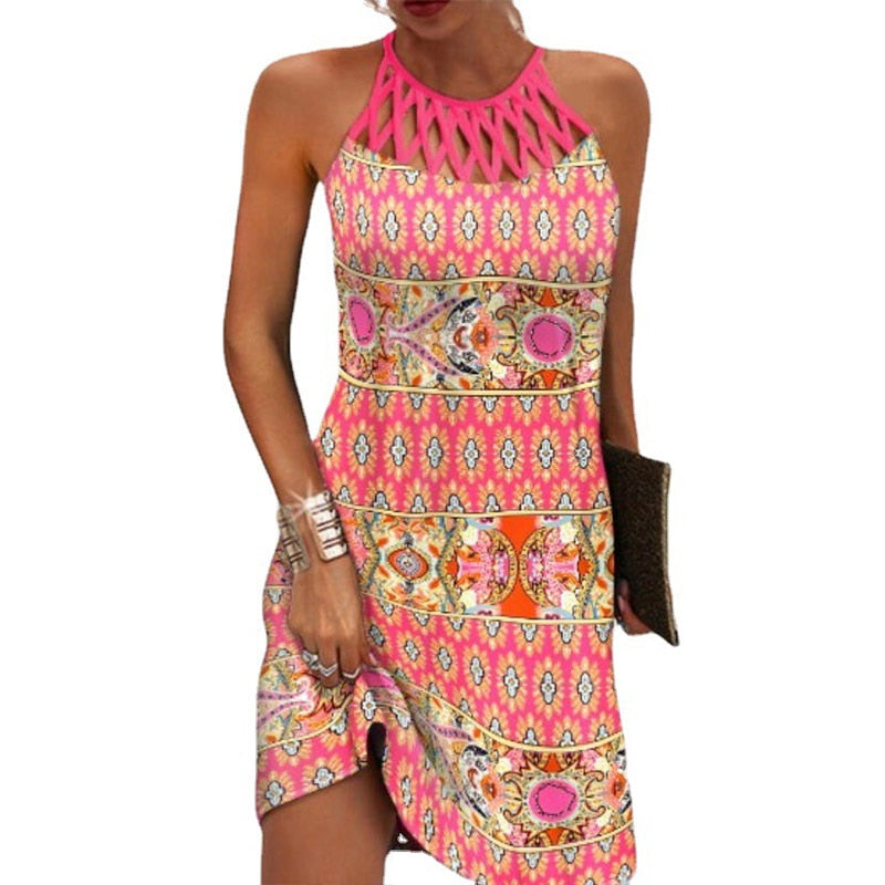 Preva | Dames zwierige jurk – geprinte halter elegante strand zomerjurk