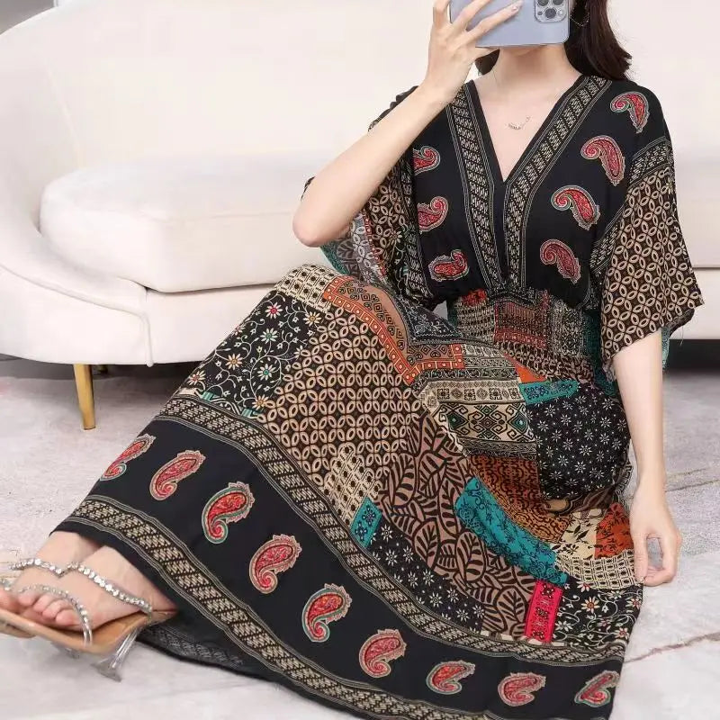 Rielle | Bohemian maxi-jurk voor dames – Lange, soepel vallende casual zomerjurk met print