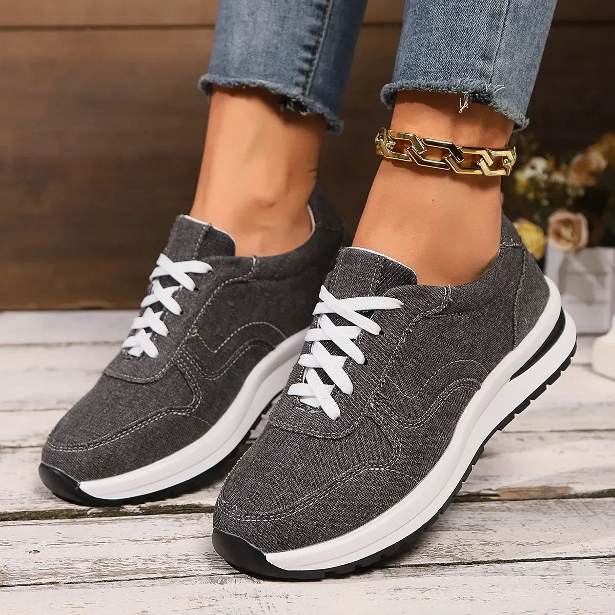 Bluette | Denim Sneakers voor dames, casual schoenen, ademend, stijlvol