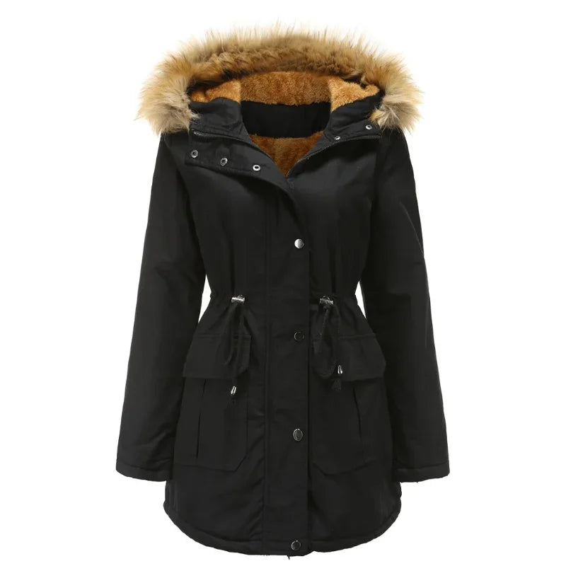 Lieke | Lange winterparka met kraag van imitatiebont, water- en winddicht, geïsoleerde donsjas