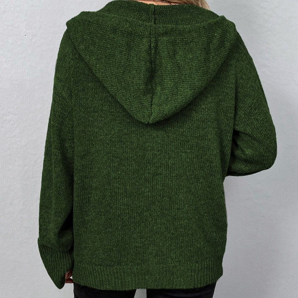 Galadriel | Gebreid damesvest met capuchon, warme longline truijas voor de winter, casual veelzijdig ontwerp