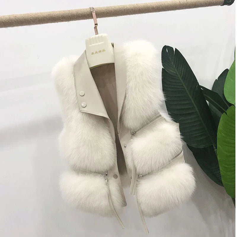Carina | Faux Fur Patchwork Vest for Women - Stylish Sleeveless Winter Vest, Warm Cozy Layering Top