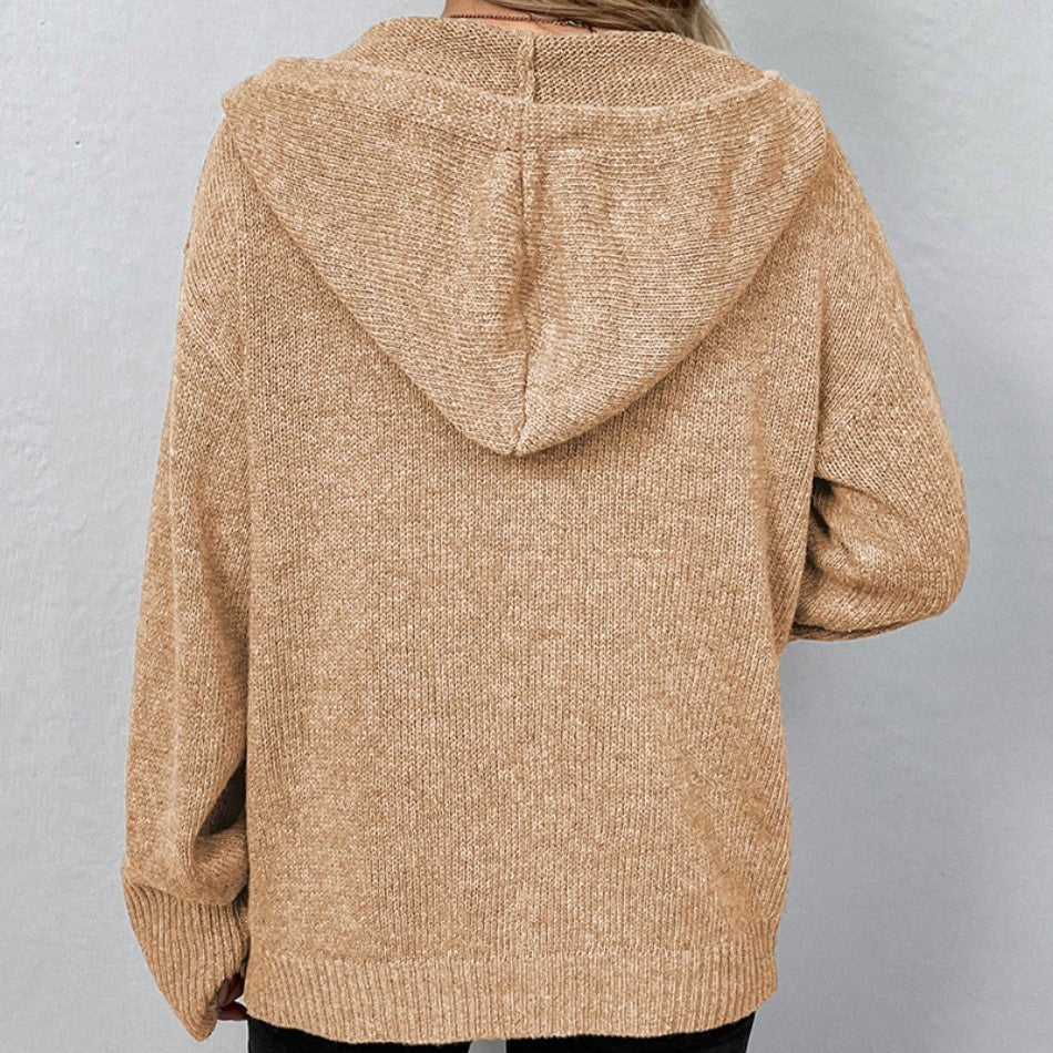 Galadriel | Gebreid damesvest met capuchon, warme longline truijas voor de winter, casual veelzijdig ontwerp