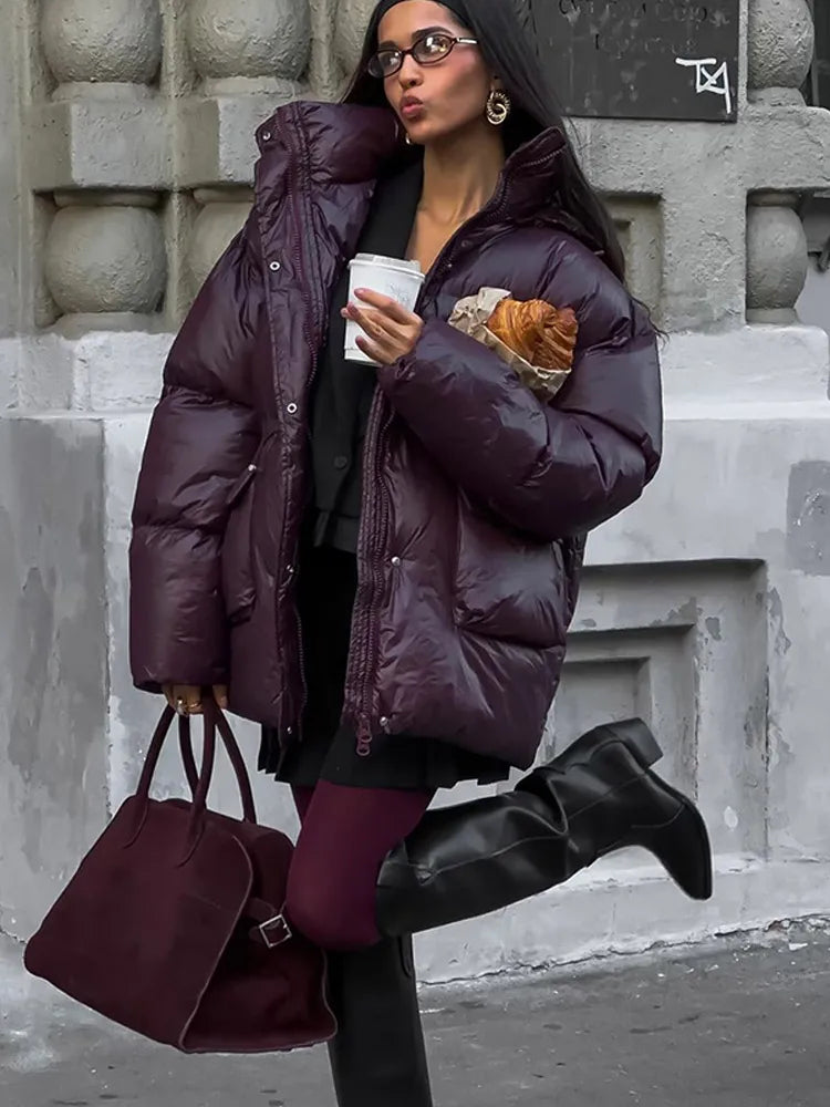 Adalind | Bourgondische Puffer Winterjas voor Dames - Warme Isolerende Jas