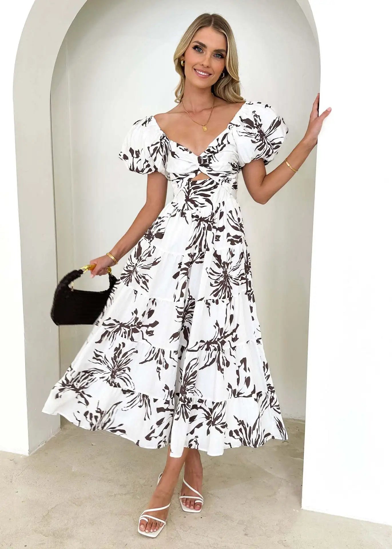 Maxene | Chique zomerse maxi-jurk met pofmouwen