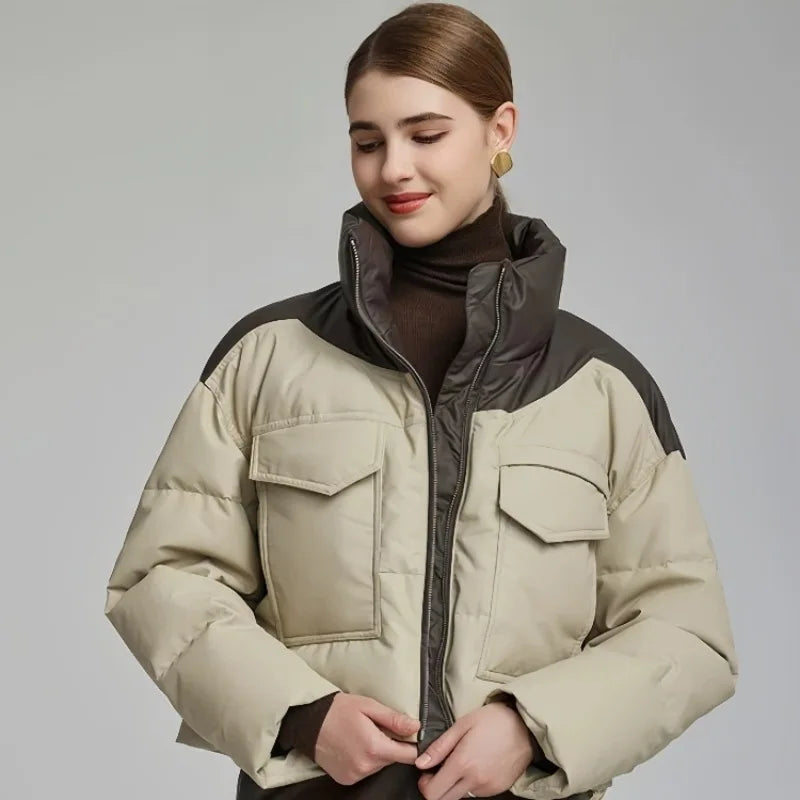 Sage | Gewatteerde winterjas met kraag en kleurblok voor dames - stijlvolle, warme en comfortabele koudweerjas