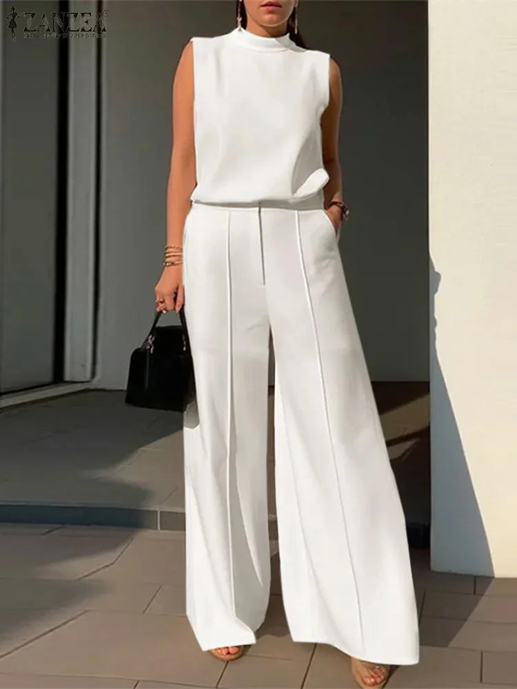 Avaria | Tweedelige set voor dames – Elegante outfit met wijde broek en bijpassende blouse
