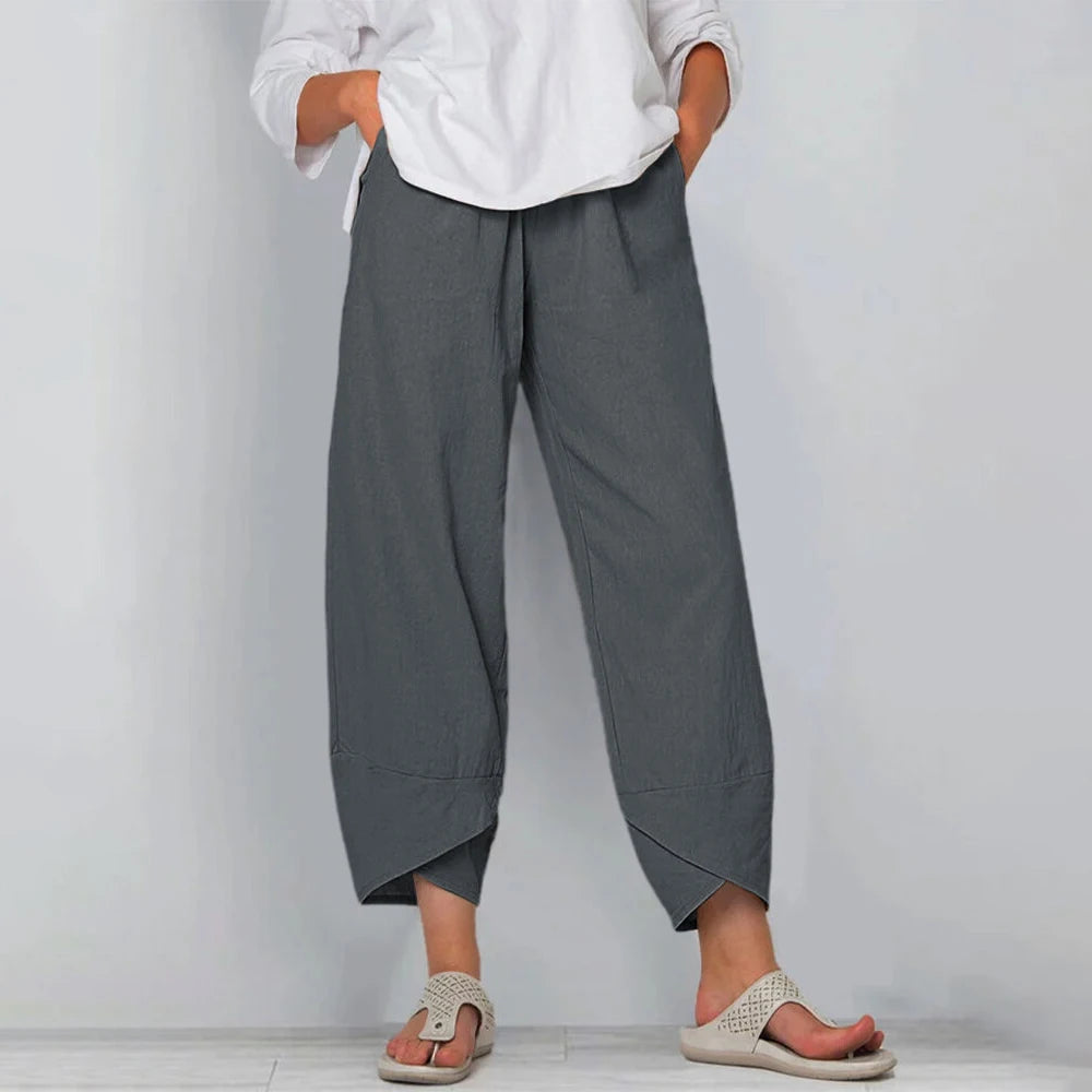Qirel | Damesbroek met wijde pijpen – Casual broek met relaxte pasvorm en soepel vallend model