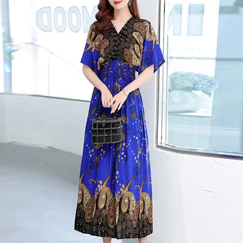 Rielle | Bohemian maxi-jurk voor dames – Lange, soepel vallende casual zomerjurk met print