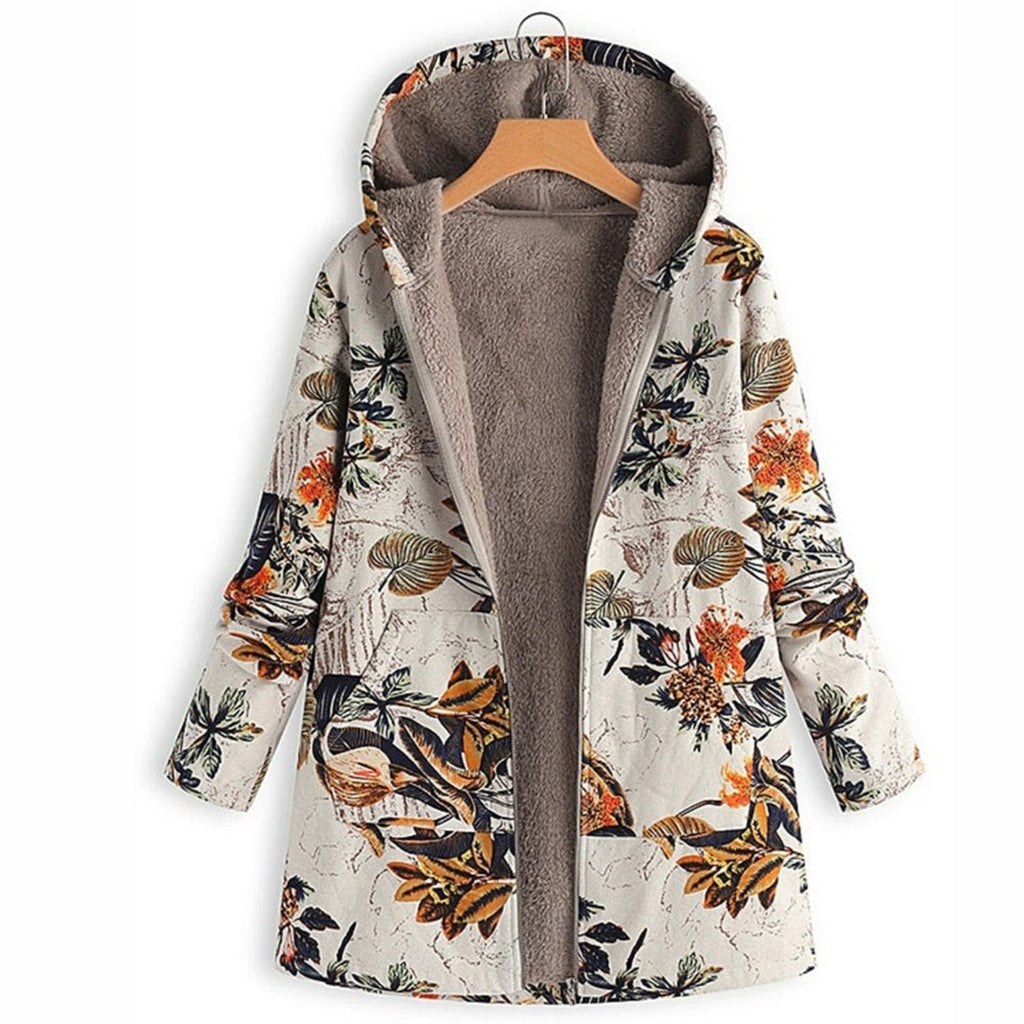 Mirella | Lang, gebloemd jack met capuchon en fleecevoering - Stijlvolle winterjas voor dames