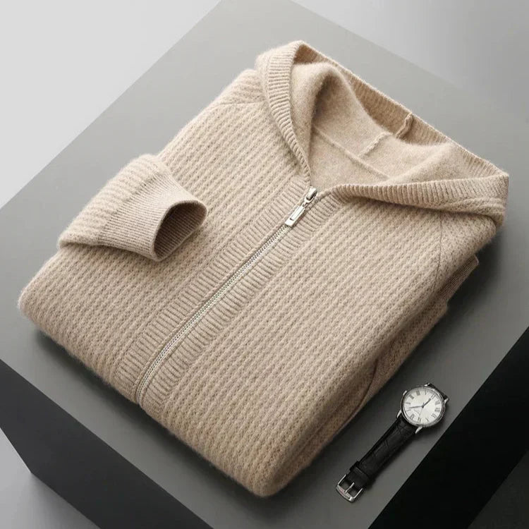 Delyan | Luxe kasjmier hoodie voor heren – Zachte, warme jas met capuchon en ritssluiting