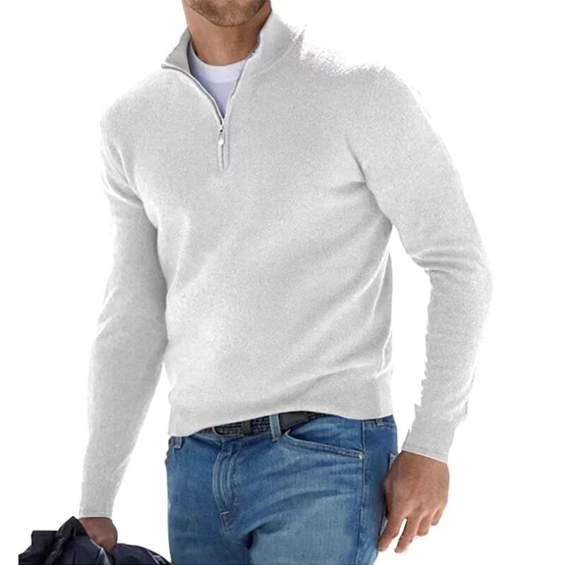 Kasparsson | Heren trui met halve rits, opstaande kraag, stijlvolle gebreide pullover, casual wintertop