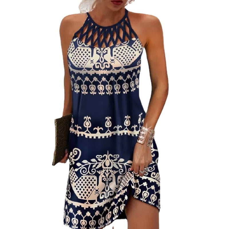 Preva | Dames zwierige jurk – geprinte halter elegante strand zomerjurk