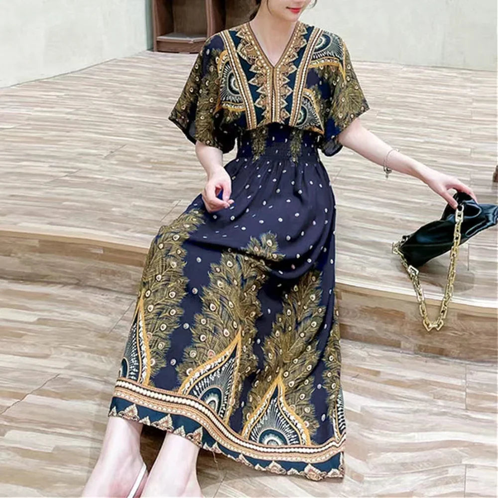 Rielle | Bohemian maxi-jurk voor dames – Lange, soepel vallende casual zomerjurk met print