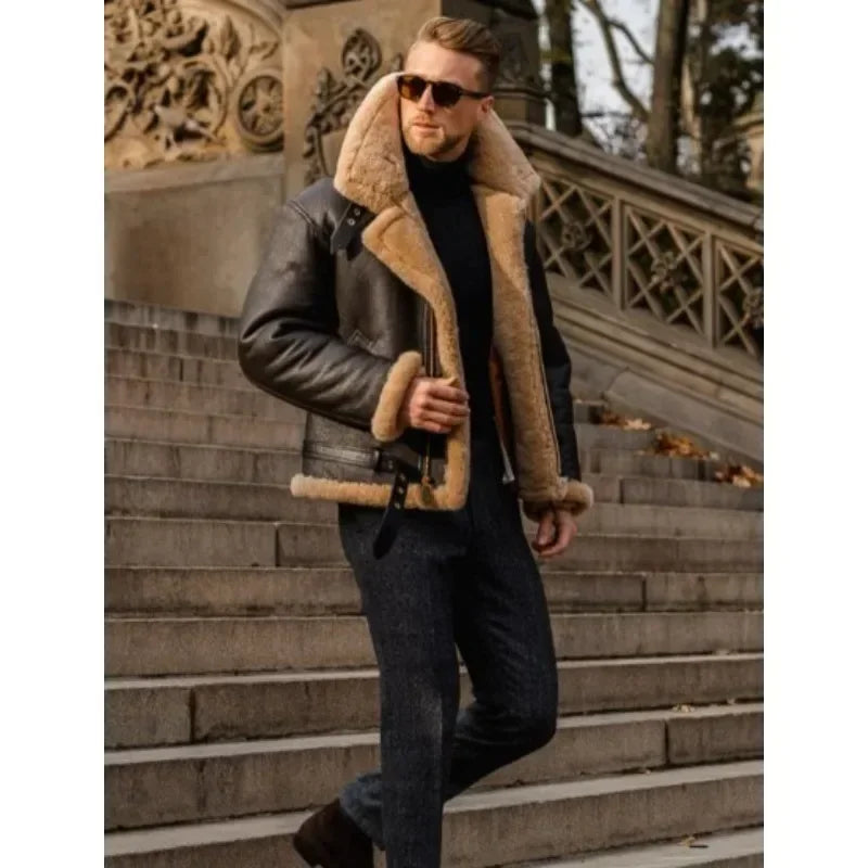 Vireo | Men's leather jacket with integrated fur - stylish winter wear, top quality