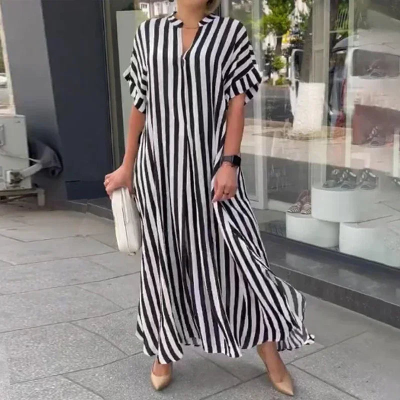 Naela | Gestreepte lange zomerjurk – Lichte maxi-strandoutfit voor dames