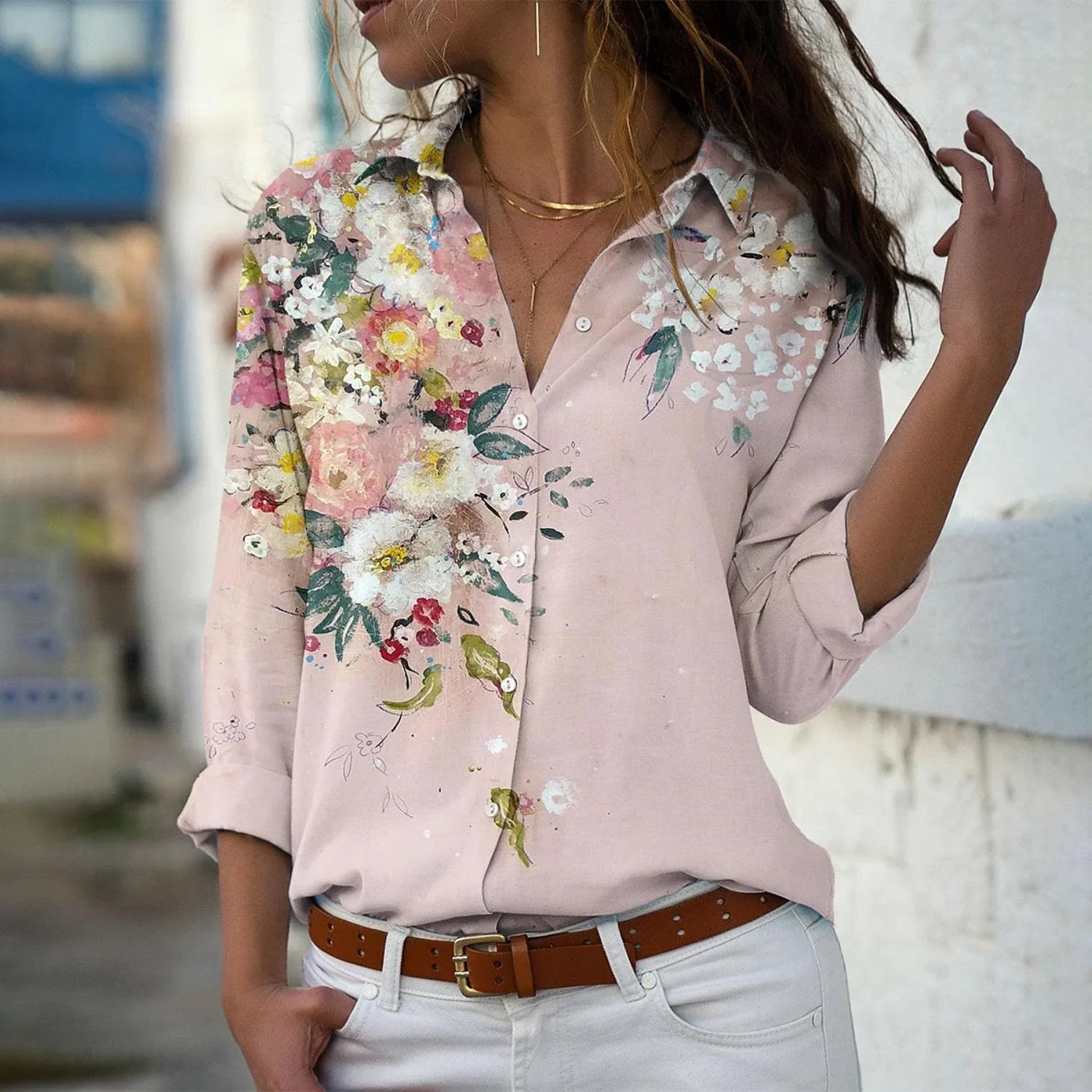 Nyrelle | Elegant damesoverhemd met print – Casual, lichtgewicht blouse met lange mouwen