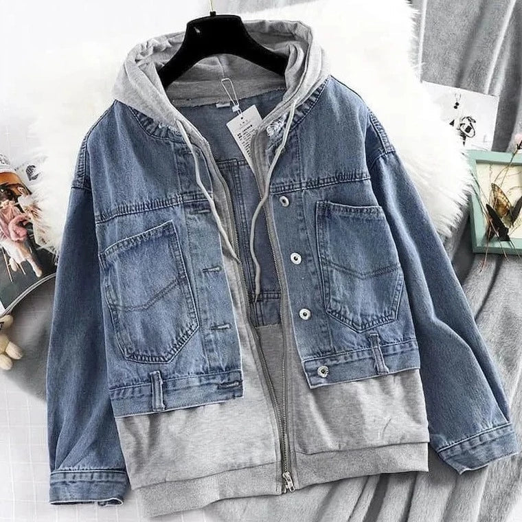 Olava | Dames denim jack met capuchon faux 2-delig - Casual & Trendy Bovenkleding