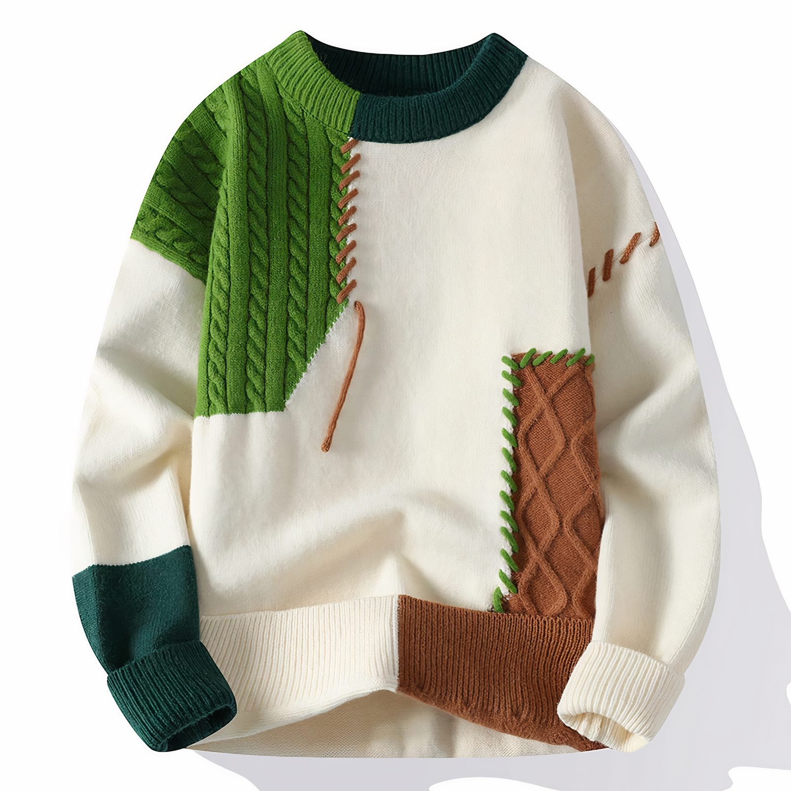 Brevik | Patchwork trui voor heren, distressed design, veelkleurig, casual en stijlvolle knitwear