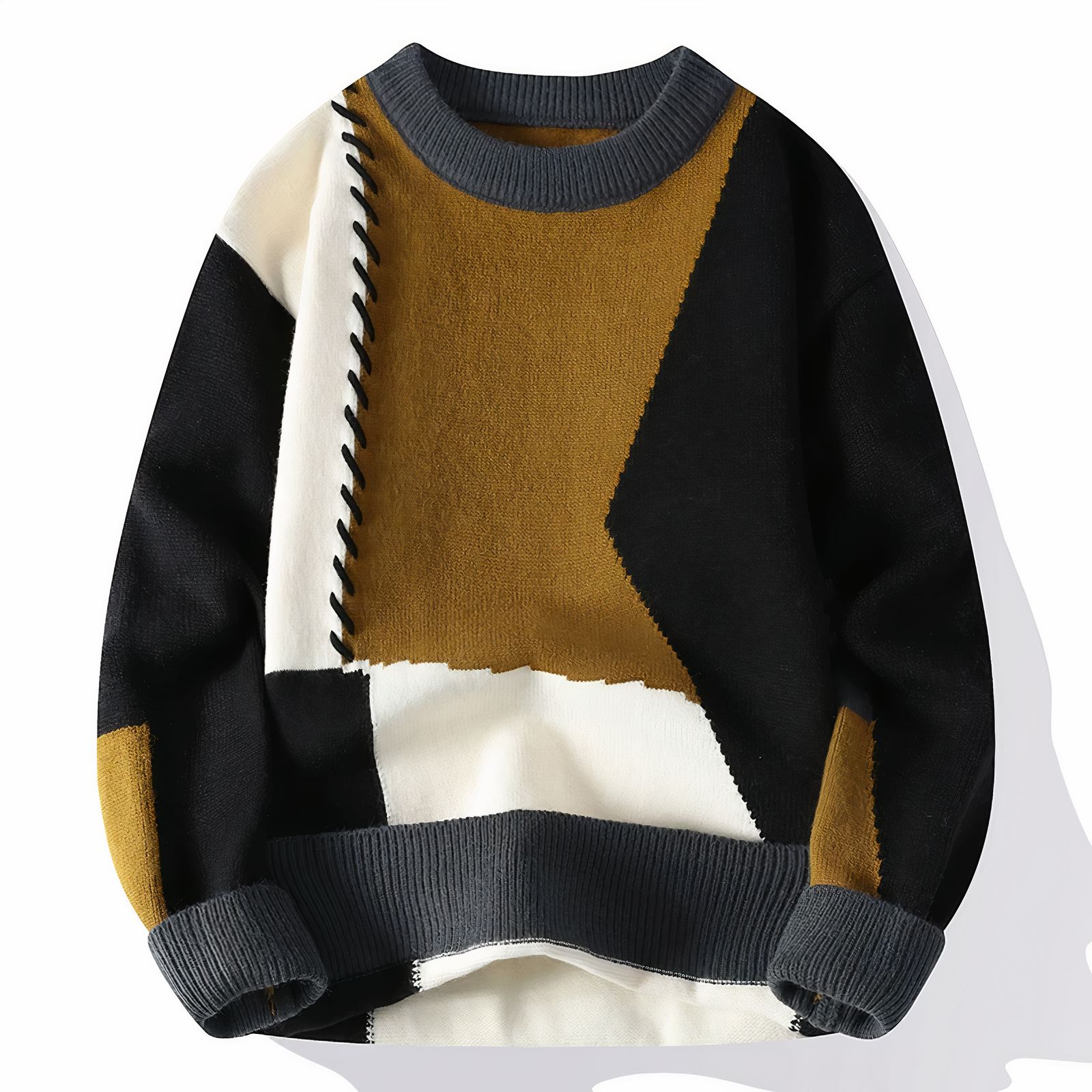 Brevik | Patchwork trui voor heren, distressed design, veelkleurig, casual en stijlvolle knitwear