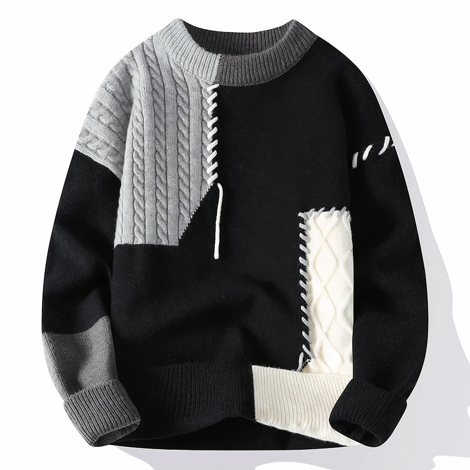 Brevik | Patchwork trui voor heren, distressed design, veelkleurig, casual en stijlvolle knitwear