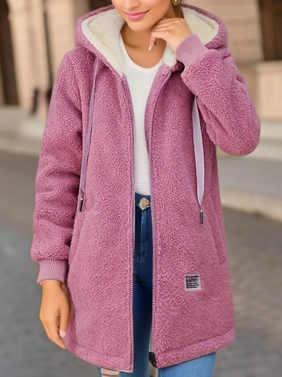 Quinley | Sherpa fleece jas met capuchon voor dames – Warme en comfortabele winterjas