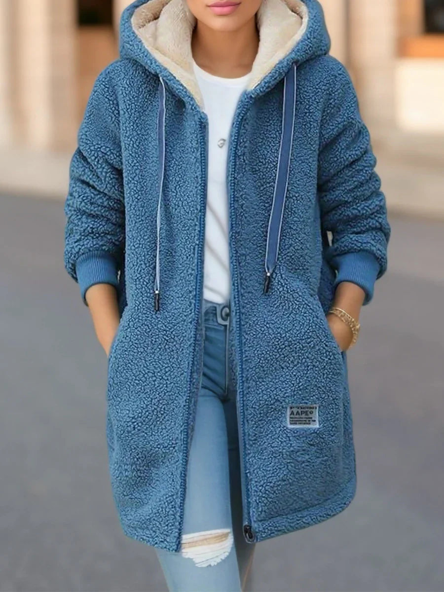 Quinley | Sherpa fleece jas met capuchon voor dames – Warme en comfortabele winterjas
