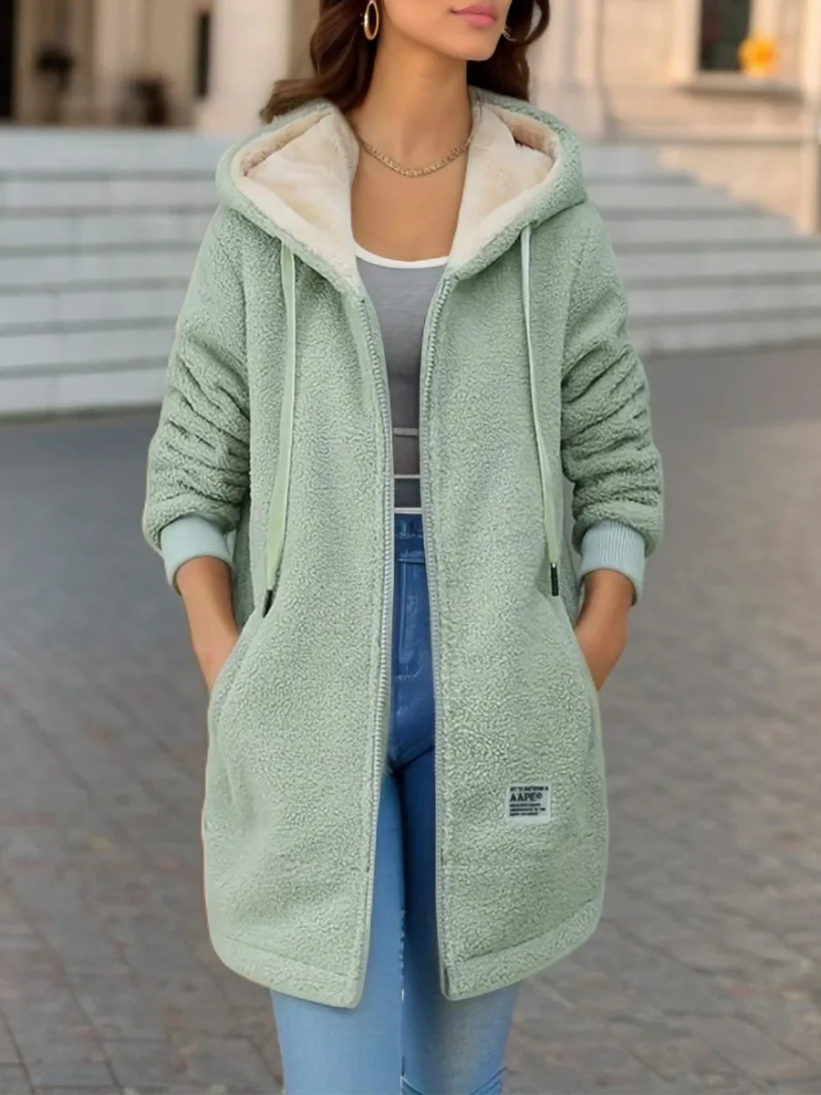 Quinley | Sherpa fleece jas met capuchon voor dames – Warme en comfortabele winterjas