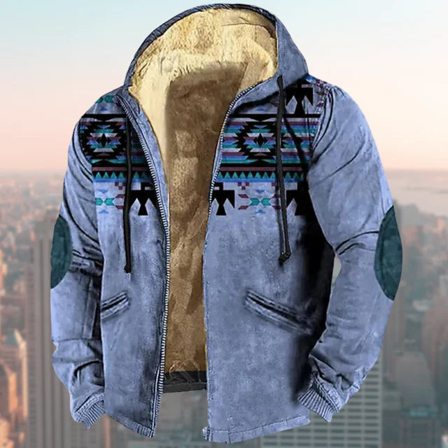 Vander | Heren Aztec Geprinte Fleece Gevoerde Hoodie Jacket - Vintage Outdoor Winterjas