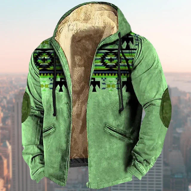 Vander | Heren Aztec Geprinte Fleece Gevoerde Hoodie Jacket - Vintage Outdoor Winterjas