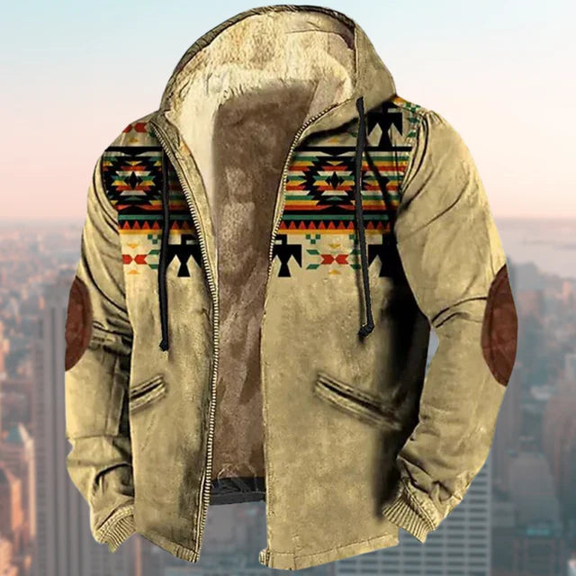 Vander | Heren Aztec Geprinte Fleece Gevoerde Hoodie Jacket - Vintage Outdoor Winterjas