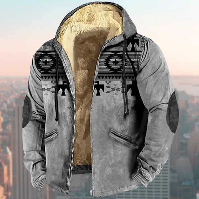 Vander | Heren Aztec Geprinte Fleece Gevoerde Hoodie Jacket - Vintage Outdoor Winterjas