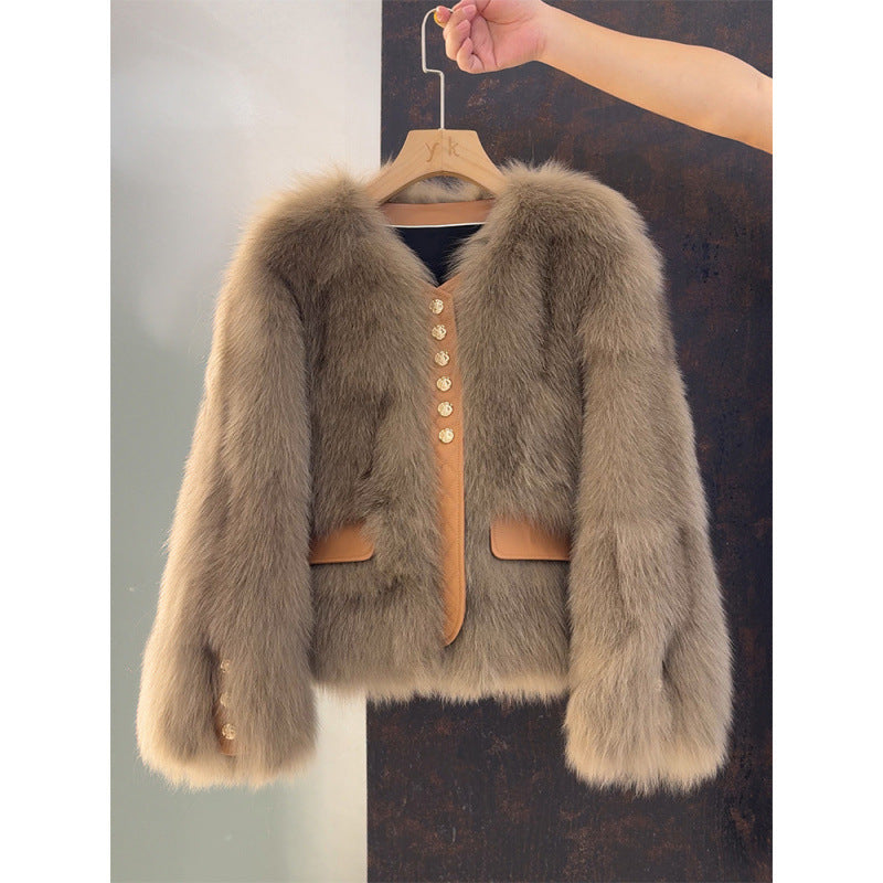 Kythera | Chique jas van imitatievossenbont, gezellige winterjas, luxe lichtgewicht cropped jas