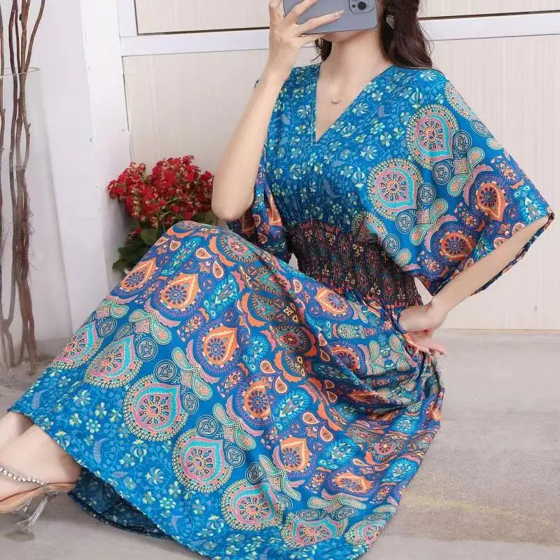 Rielle | Bohemian maxi-jurk voor dames – Lange, soepel vallende casual zomerjurk met print