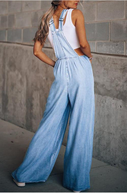 Bertille | Women's denim wide-cut sleeveless jumpsuit