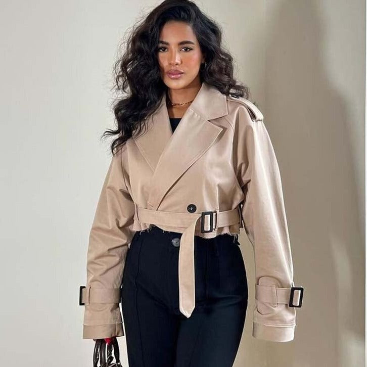 Hedda | Korte trendy dames Trenchcoat - Beige Lichtgewicht Modieuze Bovenkleding