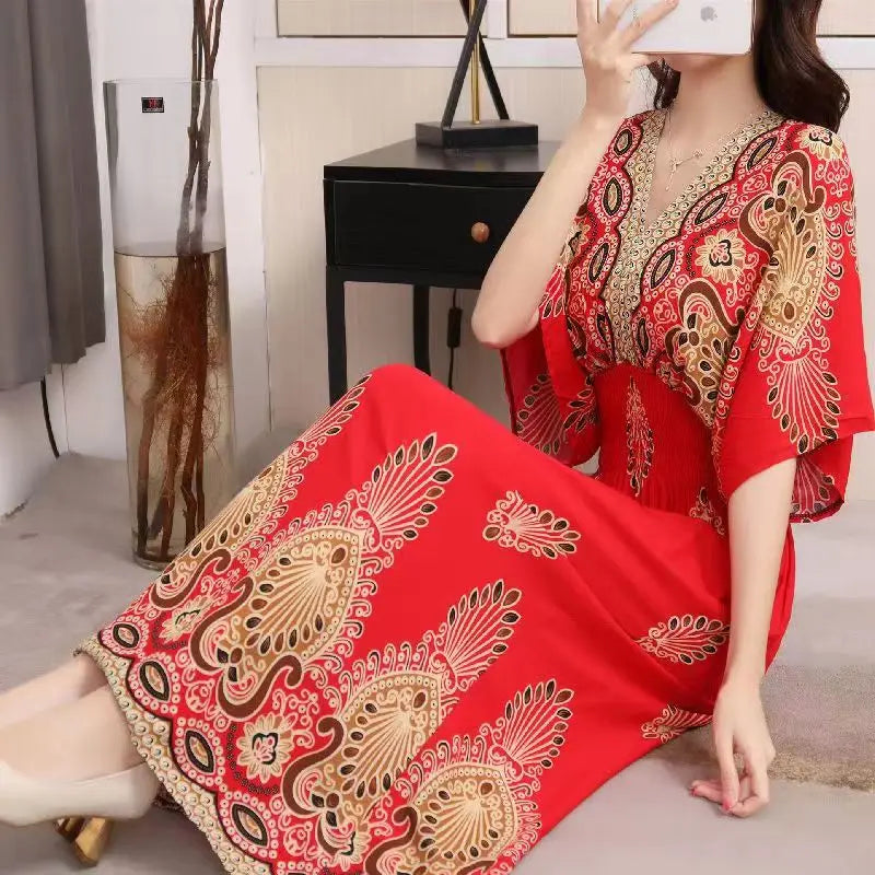 Rielle | Bohemian maxi-jurk voor dames – Lange, soepel vallende casual zomerjurk met print