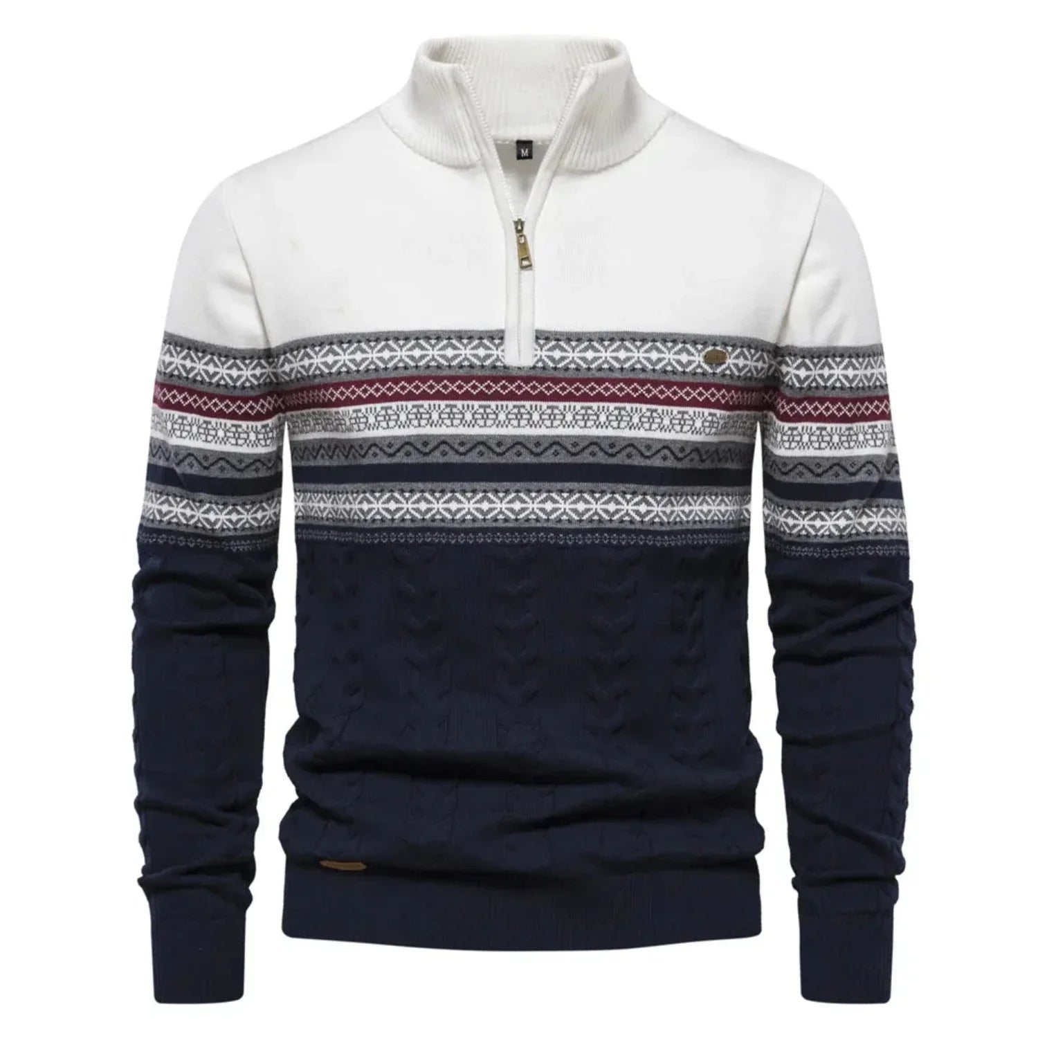 Daryl | Trui met halve rits voor heren met staande kraag en geometrische patronen, stijlvolle warme trui voor casual buitenkleding