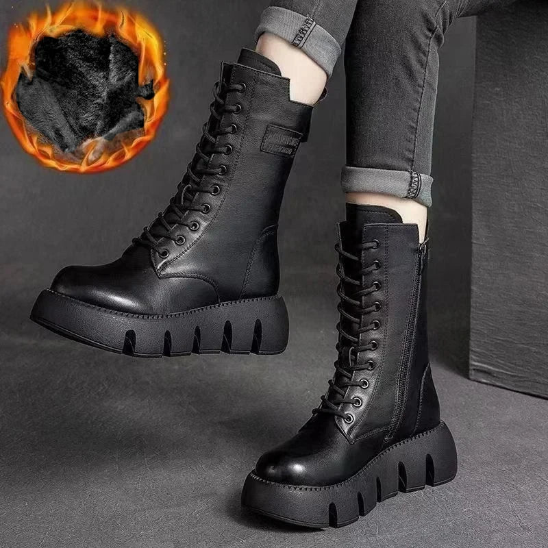 FuzzyStride | Vegan Winter Bontgevoerde grove Enkellaarzen voor dames